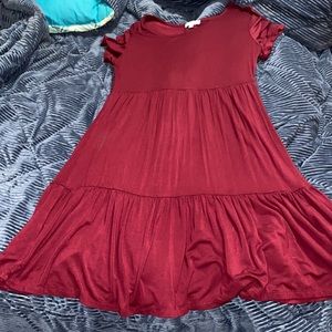 Maroon below the knee babydoll style dress in great condition